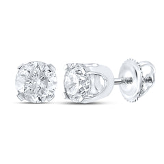 14K White Gold Unisex Round Natural Diamond Solitaire Stud Earrings 1-3/8 CTW 0.52 Gram