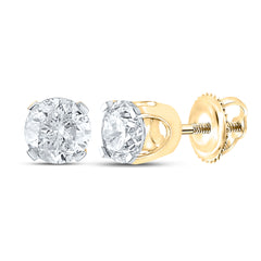 14K Yellow Gold Unisex Round Natural Diamond Solitaire Stud Earrings 1-1/2 CTW 0.82 Gram