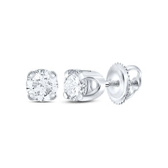 14kt White Gold Unisex Round Diamond Solitaire Stud Earrings 1/4 Cttw