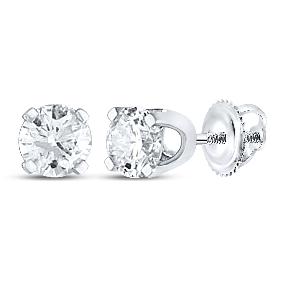 14kt White Gold Womens Round Diamond Solitaire Stud Earrings 1/2 Cttw