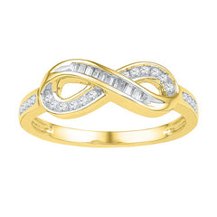 10kt Yellow Gold Womens Round Diamond Fashion Infinity Ring 1/5 Cttw