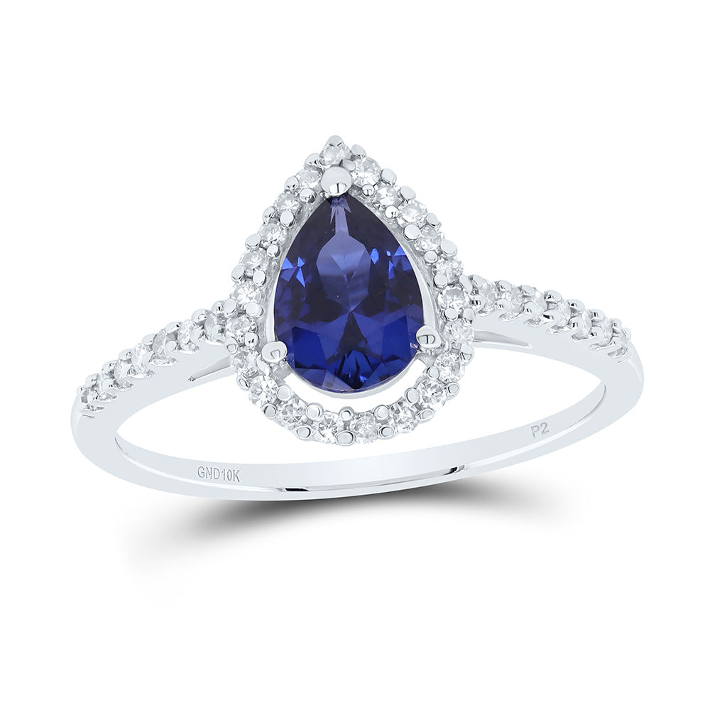 10kt White Gold Womens Pear Lab-Created Blue Sapphire Teardrop Ring 1.00 Cttw
