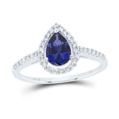 10kt White Gold Womens Pear Lab-Created Blue Sapphire Teardrop Ring 1.00 Cttw