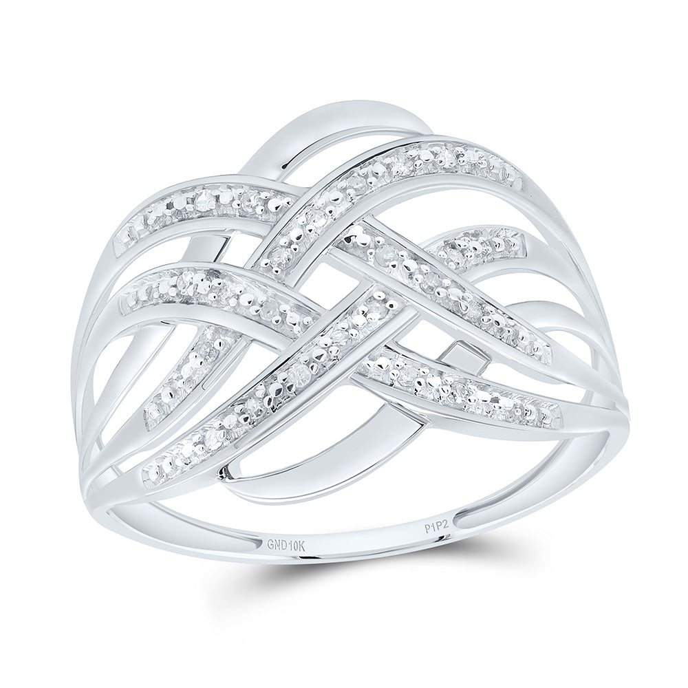 10K White Gold Womens Round Natural Diamond Woven Fashion Band Ring 1/20 CTW 1.82 Gram