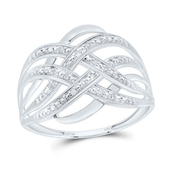 10K White Gold Womens Round Natural Diamond Woven Fashion Band Ring 1/20 CTW 1.82 Gram