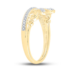 10kt Yellow Gold Womens Round Diamond Crown Tiara Band Ring 1/10 Cttw