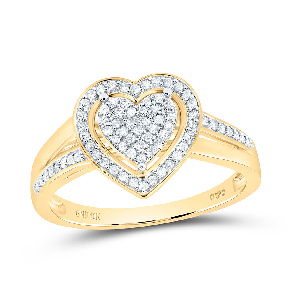 10K Yellow Gold Womens Round Natural Diamond Heart Ring 1/5 CTW 2.86 Gram