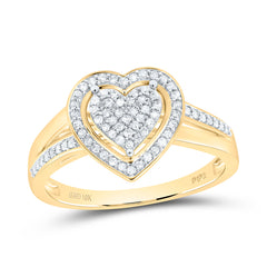 10K Yellow Gold Womens Round Natural Diamond Heart Ring 1/5 CTW 2.86 Gram