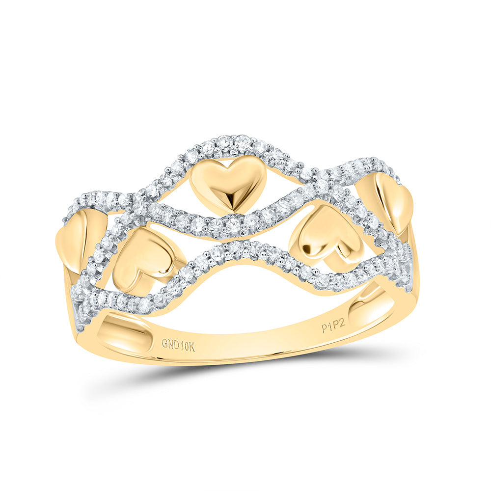 10kt Yellow Gold Womens Round Diamond Heart Ring 1/5 Cttw