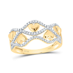 10kt Yellow Gold Womens Round Diamond Heart Ring 1/5 Cttw