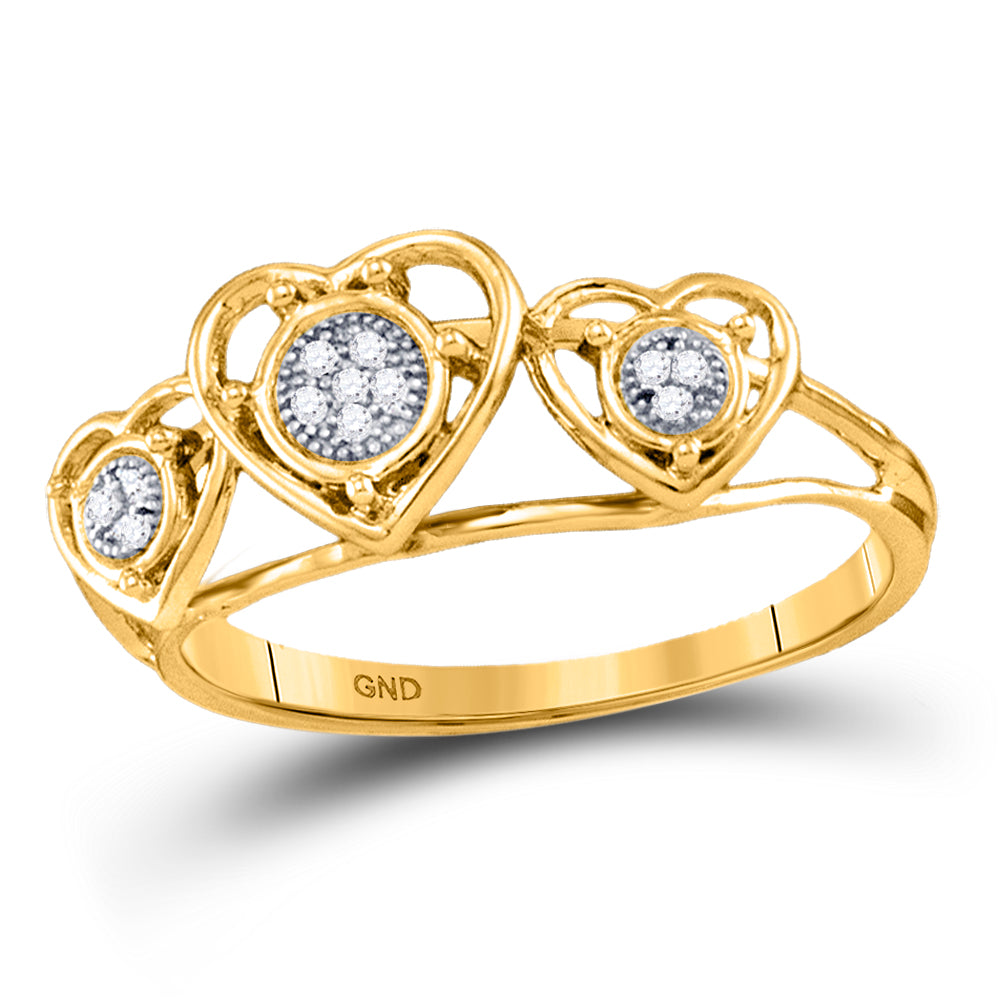 10K Yellow Gold Womens Round Natural Diamond Heart Ring .03 CTW 1.3 Gram