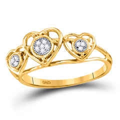 10K Yellow Gold Womens Round Natural Diamond Heart Ring .03 CTW 1.3 Gram