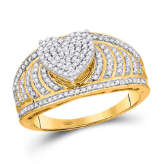 10kt Yellow Gold Womens Round Diamond Heart Cluster Ring 1/2 Cttw