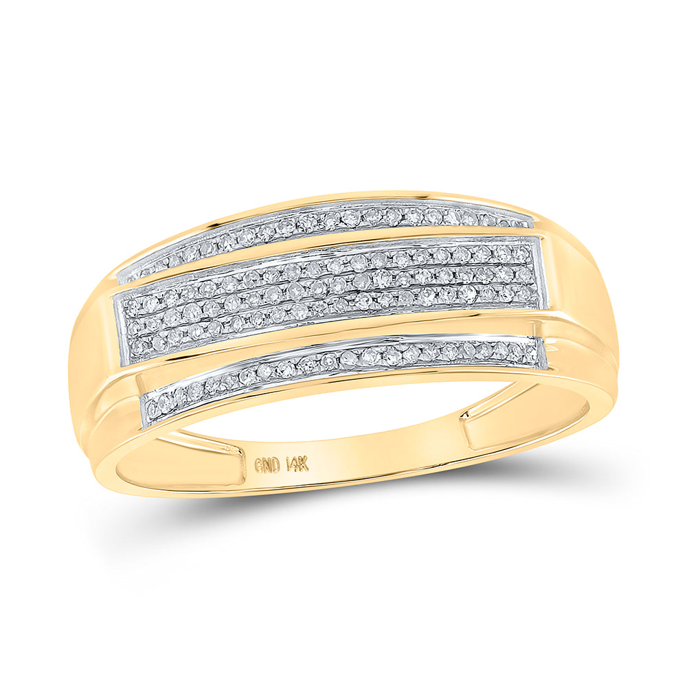 10kt Yellow Gold His & Hers Round Diamond Rectangle Cluster Matching Bridal Wedding Ring Band Set 3/4 Cttw