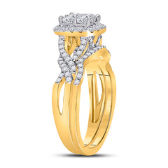 10kt Yellow Gold Womens Princess Diamond Bridal Wedding Engagement Ring Band Set 1.00 Cttw