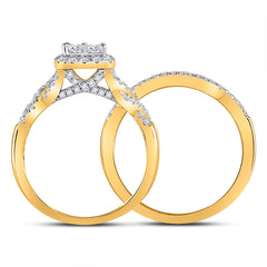 10kt Yellow Gold Womens Princess Diamond Bridal Wedding Engagement Ring Band Set 1.00 Cttw