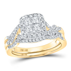 10kt Yellow Gold Womens Princess Diamond Bridal Wedding Engagement Ring Band Set 1.00 Cttw