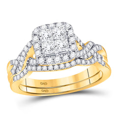 14kt Yellow Gold Womens Princess Diamond Bridal Wedding Engagement Ring Band Set 1.00 Cttw