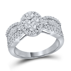 10kt White Gold Womens Round Diamond Oval Cluster Bridal Wedding Engagement Ring 1-3/8 Cttw