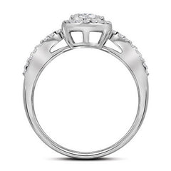 10kt White Gold Womens Round Diamond Oval Cluster Bridal Wedding Engagement Ring 1-3/8 Cttw