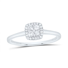 10kt White Gold Womens Round Diamond Square Cluster Ring 1/5 Cttw