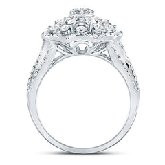 14kt White Gold Womens Round Diamond Cluster Pear Bridal Wedding Engagement Ring 1-3/4 Cttw