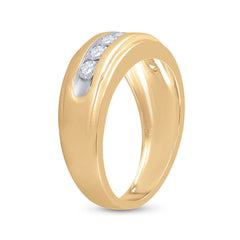10kt Yellow Gold Mens Round Diamond Wedding Channel-Set Band Ring 7/8 Cttw