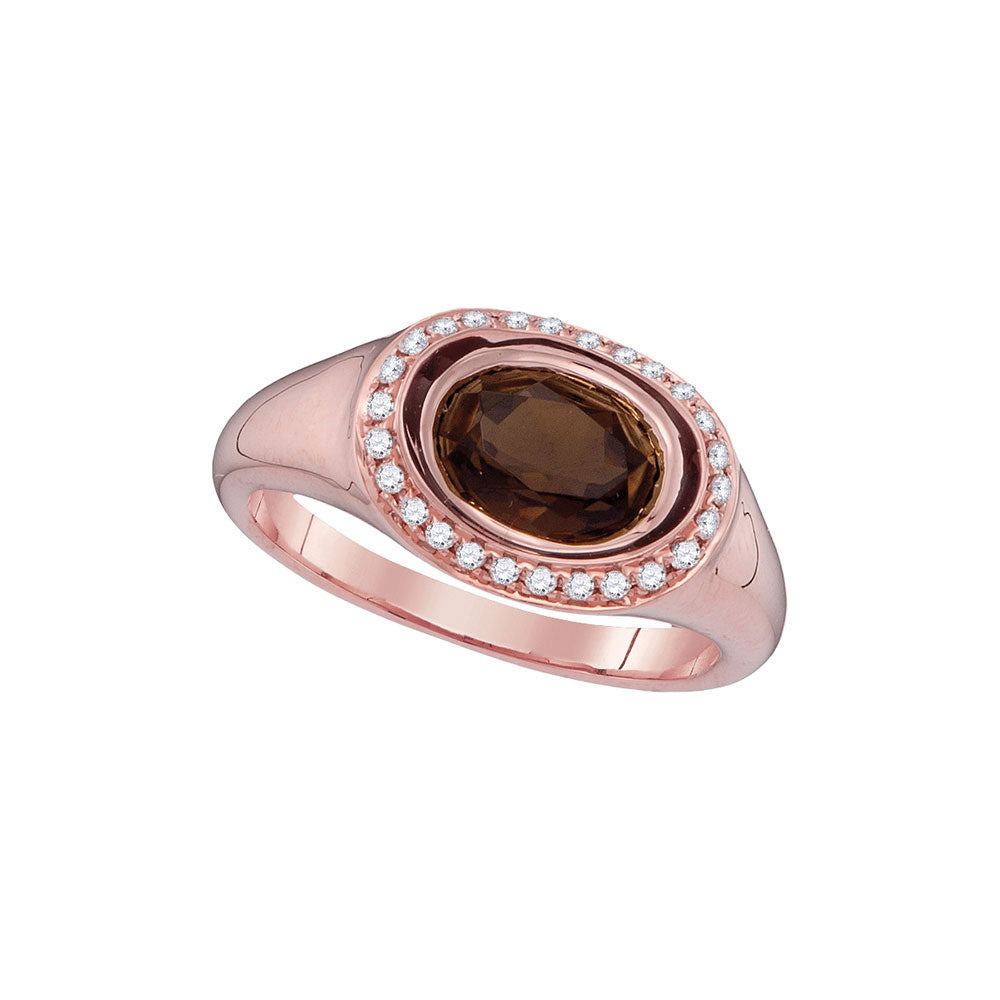14kt Rose Gold Womens Oval Smoky Quartz Oval Ring 1-3/8 Cttw