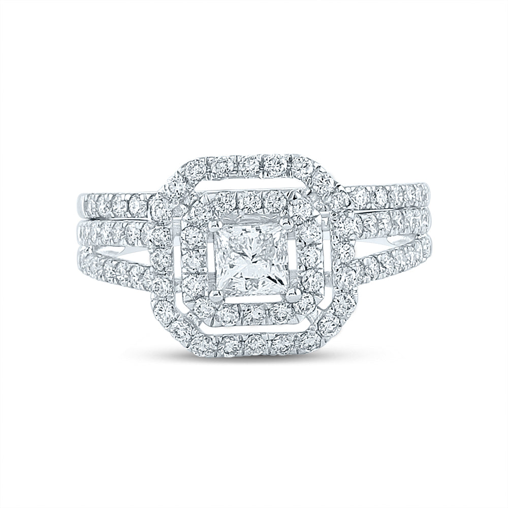 14kt White Gold Womens Princess Diamond Bridal Wedding Engagement Ring Band Set 1-1/2 Cttw