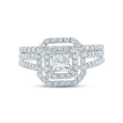 14kt White Gold Womens Princess Diamond Bridal Wedding Engagement Ring Band Set 1-1/2 Cttw