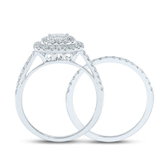 14kt White Gold Womens Princess Diamond Bridal Wedding Engagement Ring Band Set 1-1/2 Cttw