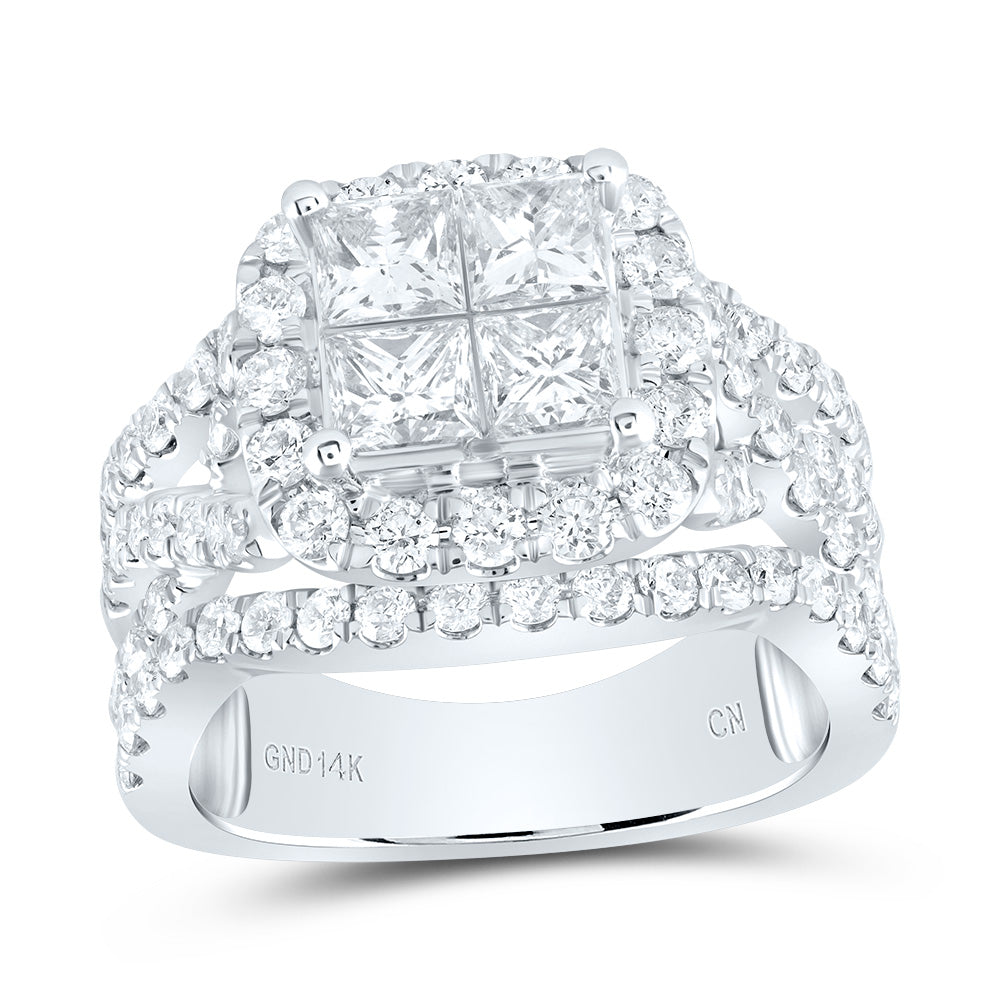 14kt White Gold Womens Princess Diamond Cluster Bridal Wedding Engagement Ring 3.00 Cttw