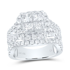 14kt White Gold Womens Princess Diamond Cluster Bridal Wedding Engagement Ring 3.00 Cttw