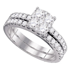 18kt White Gold Womens Round Diamond Bridal Wedding Engagement Ring Band Set 1-3/8 Cttw