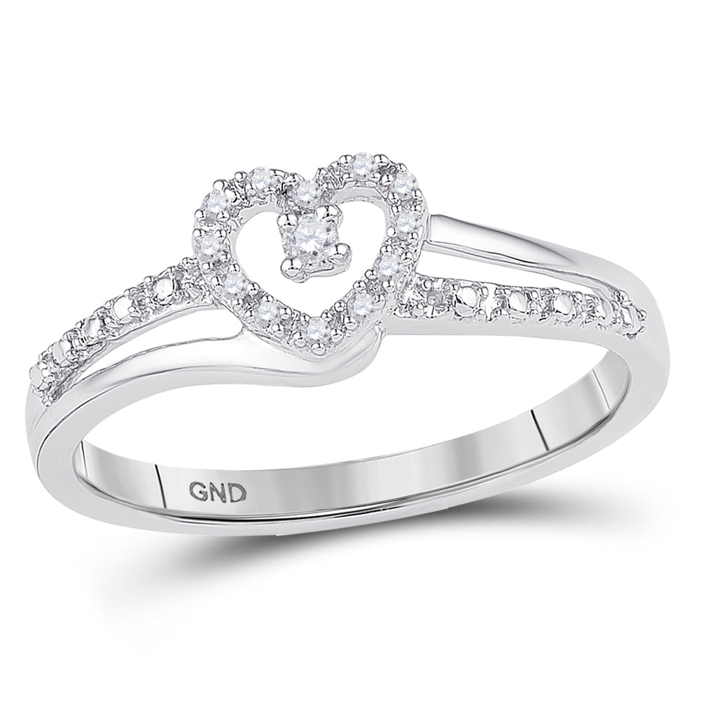 10kt White Gold Womens Round Diamond Heart Promise Bridal Ring 1/20 Cttw