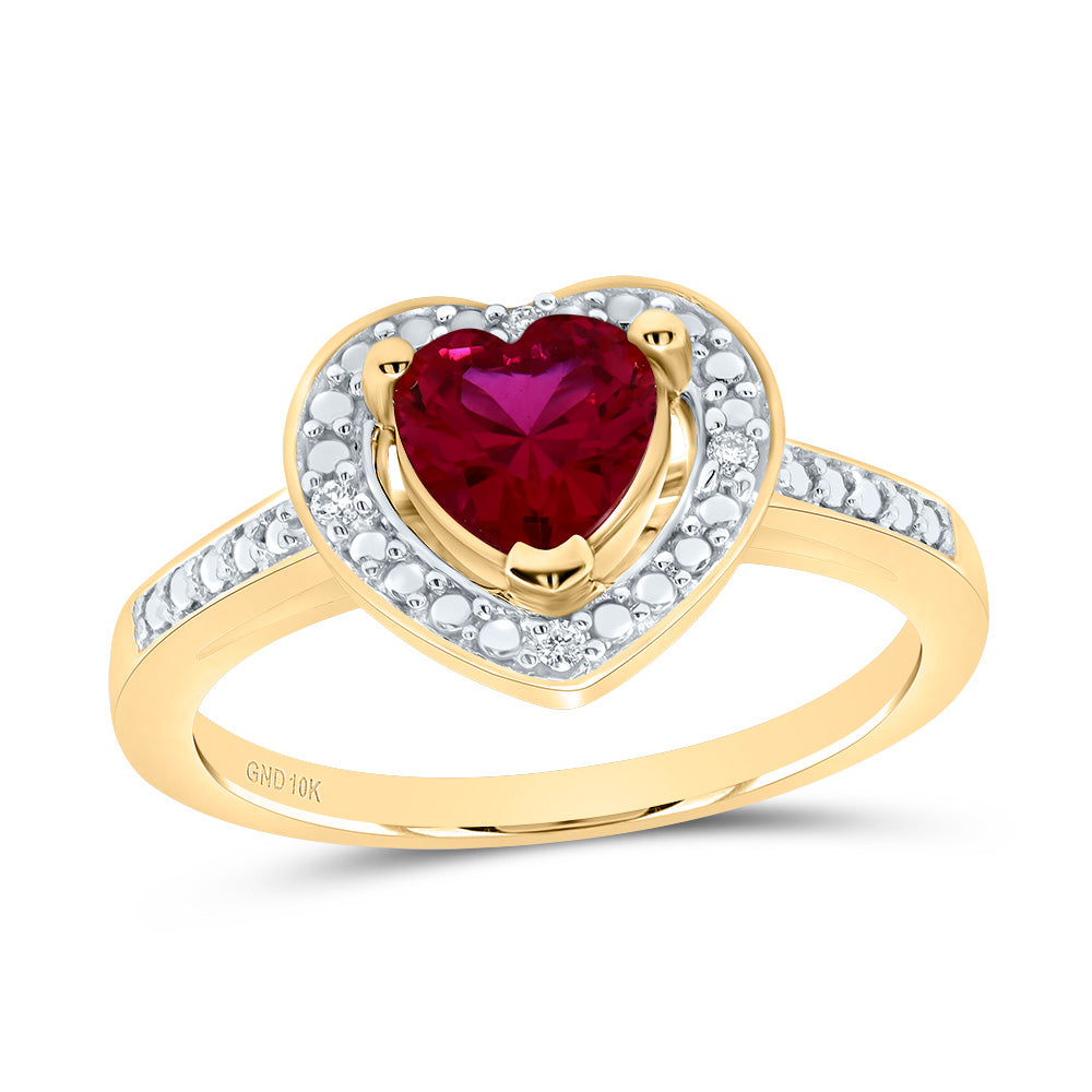 10kt Yellow Gold Womens Round Lab-Created Ruby Heart Ring 1.00 Cttw