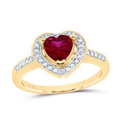 10kt Yellow Gold Womens Round Lab-Created Ruby Heart Ring 1.00 Cttw