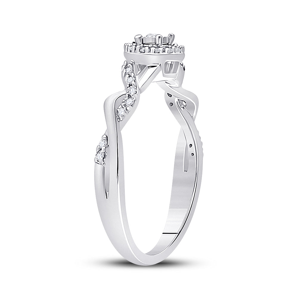 10kt White Gold Womens Round Diamond Solitaire Twist Woven Promise Bridal Ring 1/6 Cttw