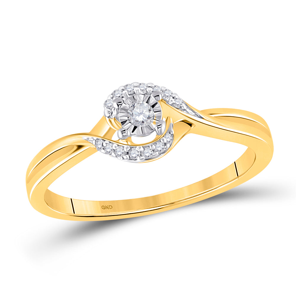 10kt Yellow Gold Womens Round Diamond Solitaire Promise Bridal Ring 1/10 Cttw
