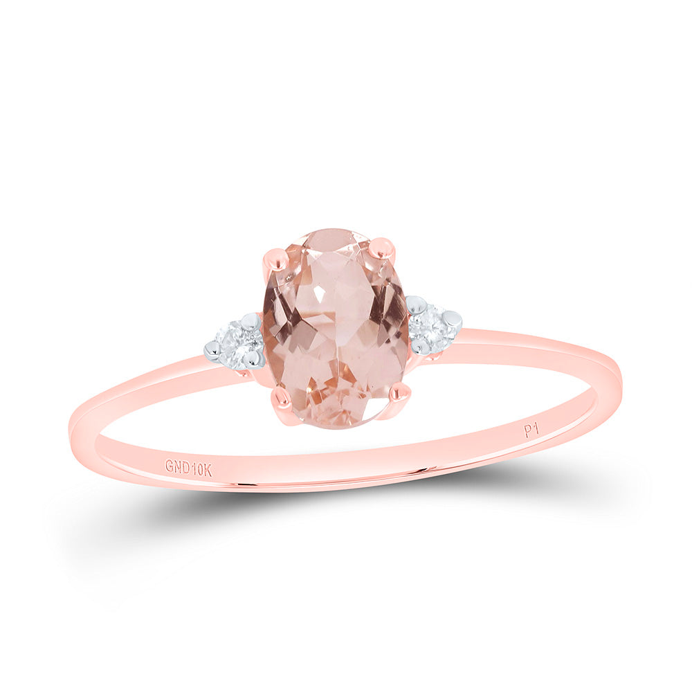 10K Rose Gold Womens Oval Lab-Created Morganite Solitaire Diamond Ring 5/8 CTW 1.43 Gram