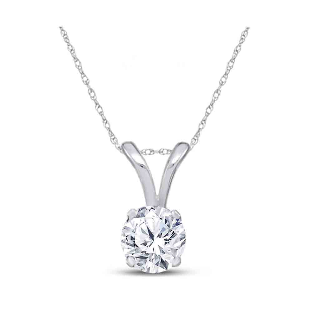 14K White Gold Womens Round Natural Diamond Solitaire Pendant 1/4 CTW 0.38 Gram