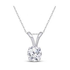 14K White Gold Womens Round Natural Diamond Solitaire Pendant 1/4 CTW 0.38 Gram
