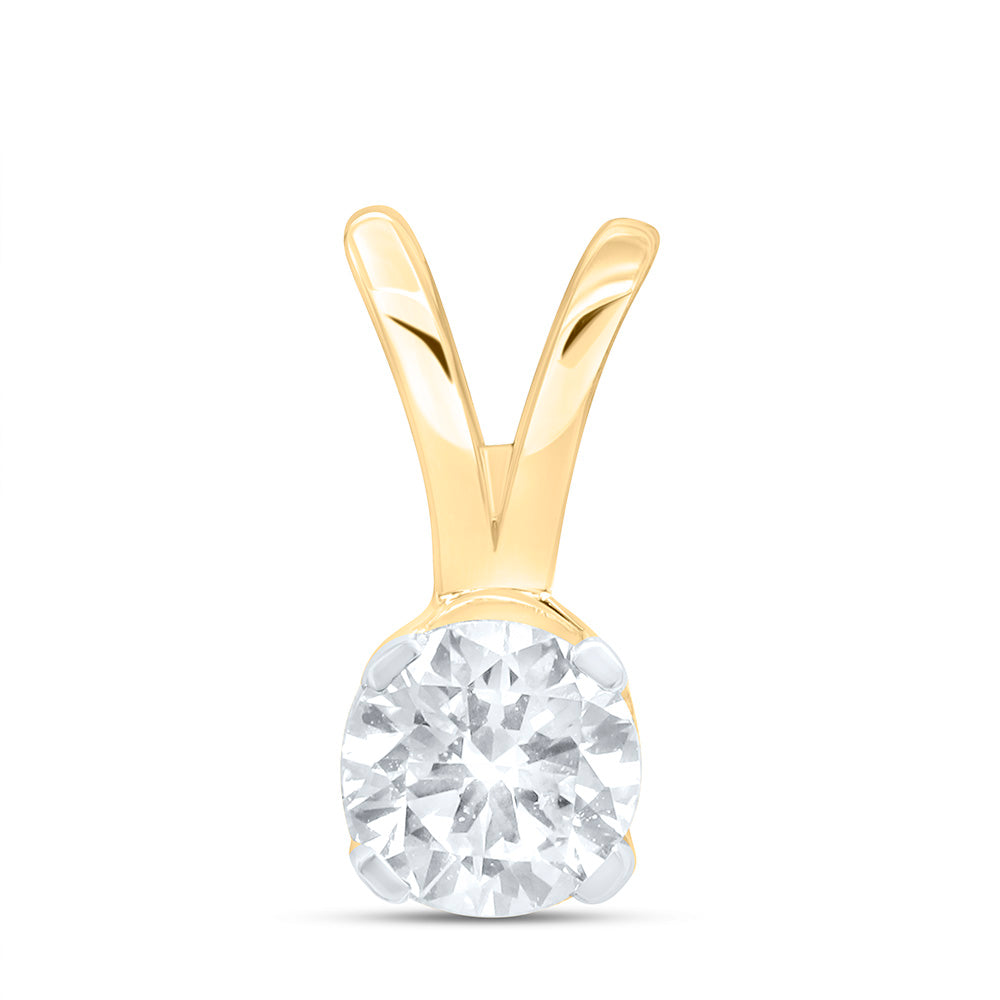 14K Yellow Gold Womens Round Natural Diamond Solitaire Pendant 1/4 CTW 0.41 Gram