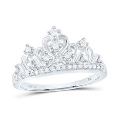10k White Gold Round Diamond Womens Womens Crown Tiara Cocktail Band 1/5 Cttw