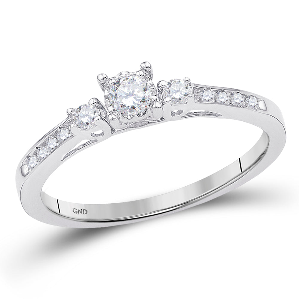 10K White Gold Womens Round Natural Diamond 3-Stone Promise Bridal Ring 1/6 CTW 1.95 Gram