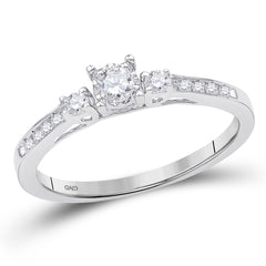 10K White Gold Womens Round Natural Diamond 3-Stone Promise Bridal Ring 1/6 CTW 1.95 Gram