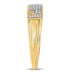 10kt Yellow Gold His & Hers Round Diamond Square Cluster Matching Bridal Wedding Ring Band Set 1/2 Cttw