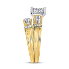 10kt Yellow Gold His & Hers Round Diamond Square Cluster Matching Bridal Wedding Ring Band Set 1/2 Cttw