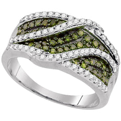 10kt White Gold Womens Round Green Color Enhanced Diamond Fashion Ring 3/4 Cttw