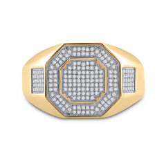 10K Yellow Gold 3/8 Ct-Natural Diamondmicro-Pave Mens Ring 4.39 Gram